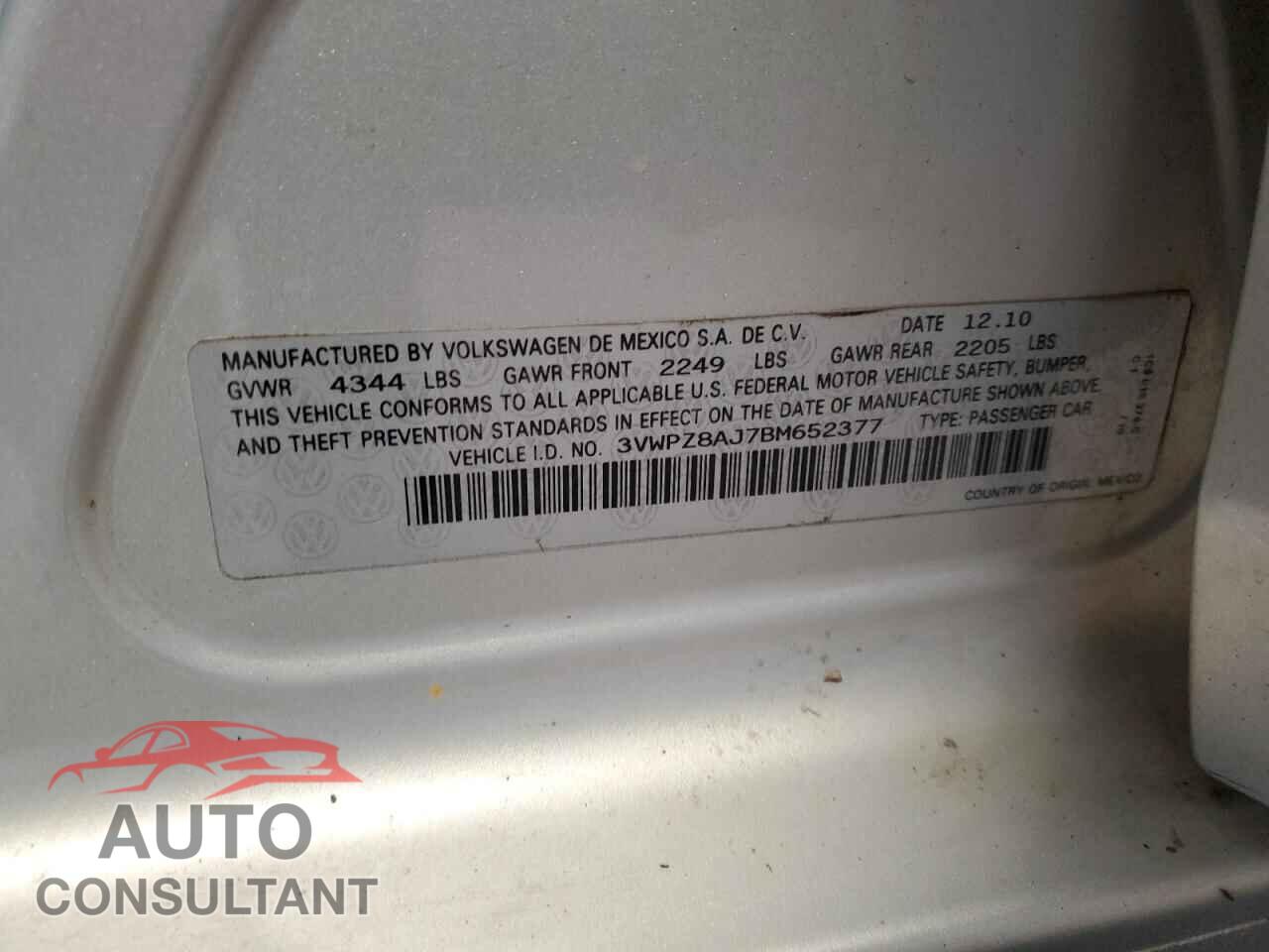 VOLKSWAGEN JETTA 2011 - 3VWPZ8AJ7BM652377