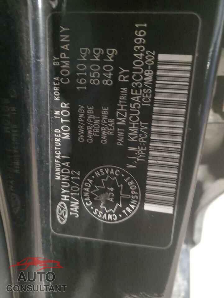 HYUNDAI ACCENT 2012 - KMHCU5AE3CU043961