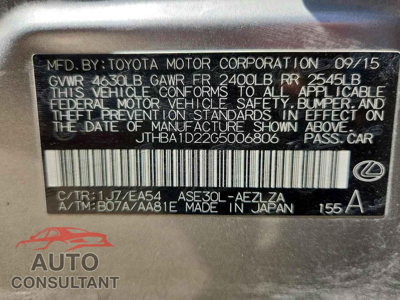 LEXUS IS 2016 - JTHBA1D22G5006806