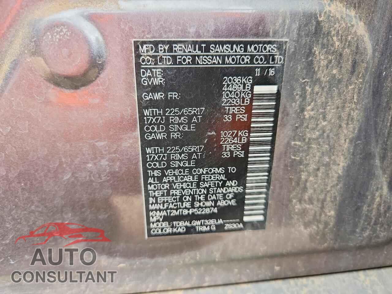 NISSAN ROGUE 2017 - KNMAT2MT8HP522874