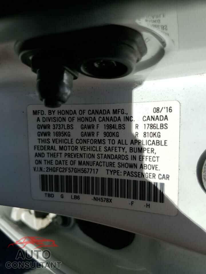 HONDA CIVIC 2016 - 2HGFC2F57GH567717