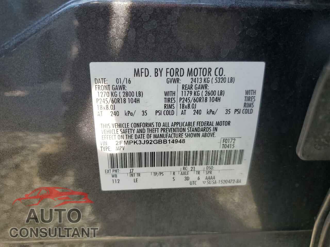 FORD EDGE 2016 - 2FMPK3J92GBB14948