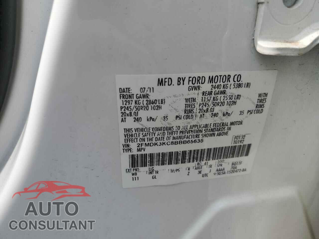 FORD EDGE 2011 - 2FMDK3KC8BBB65635