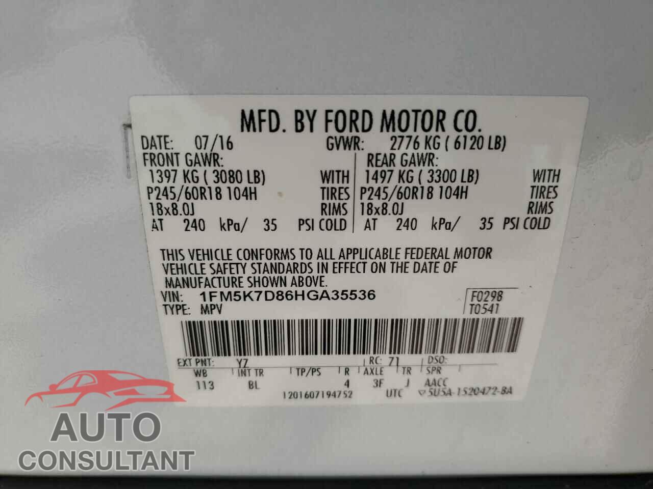 FORD EXPLORER 2017 - 1FM5K7D86HGA35536