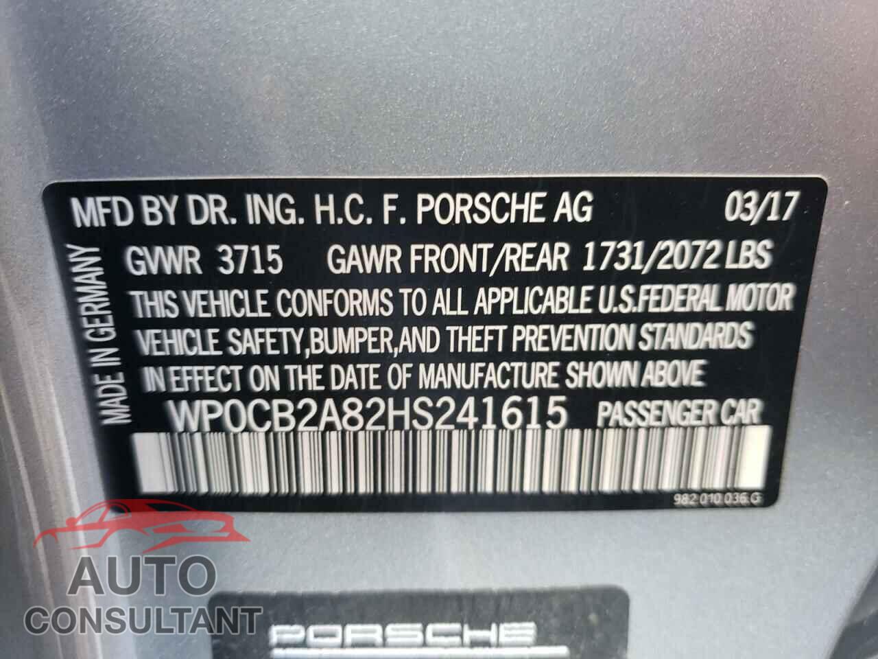 PORSCHE BOXSTER 2017 - WP0CB2A82HS241615