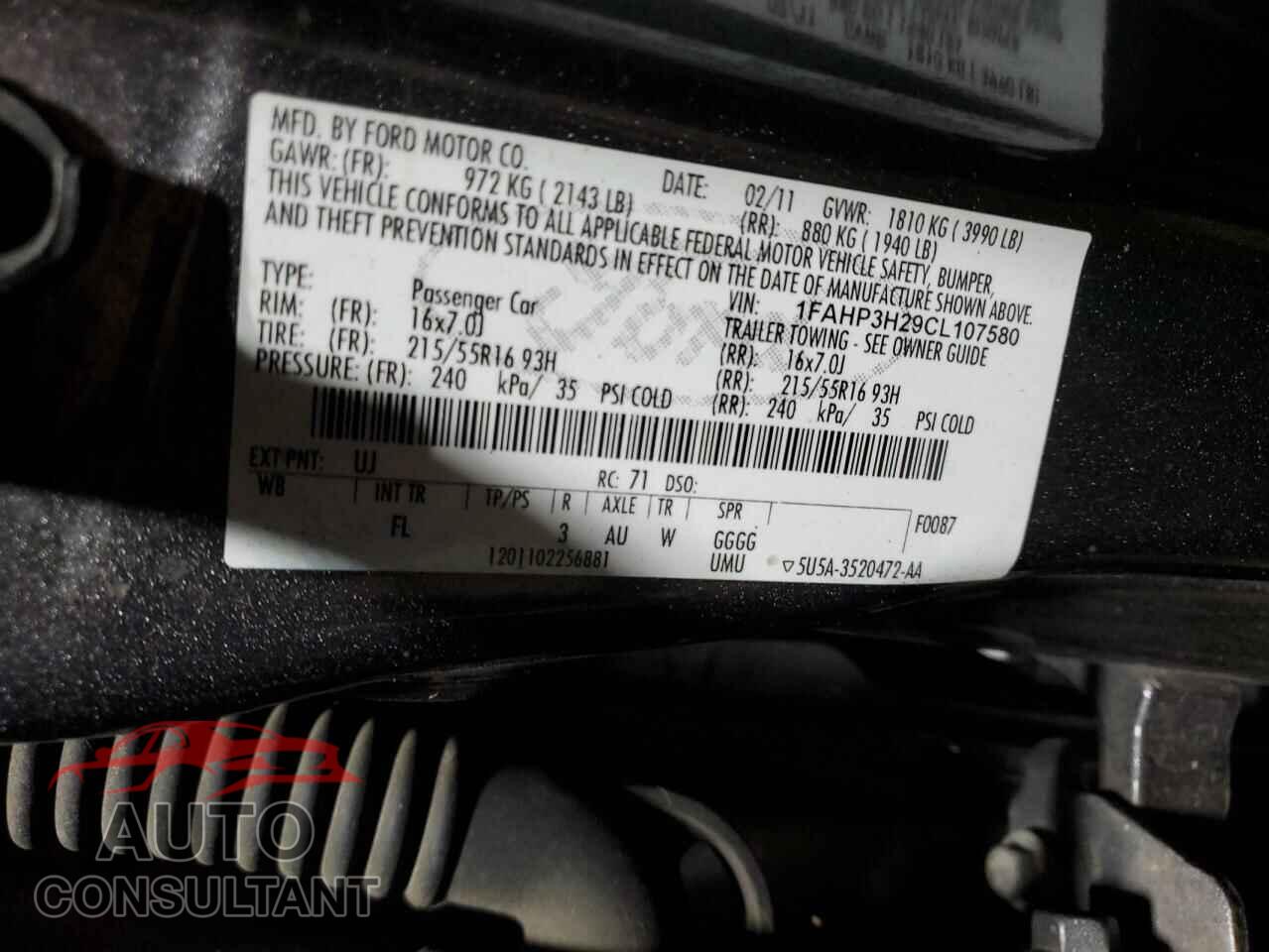 FORD FOCUS 2012 - 1FAHP3H29CL107580