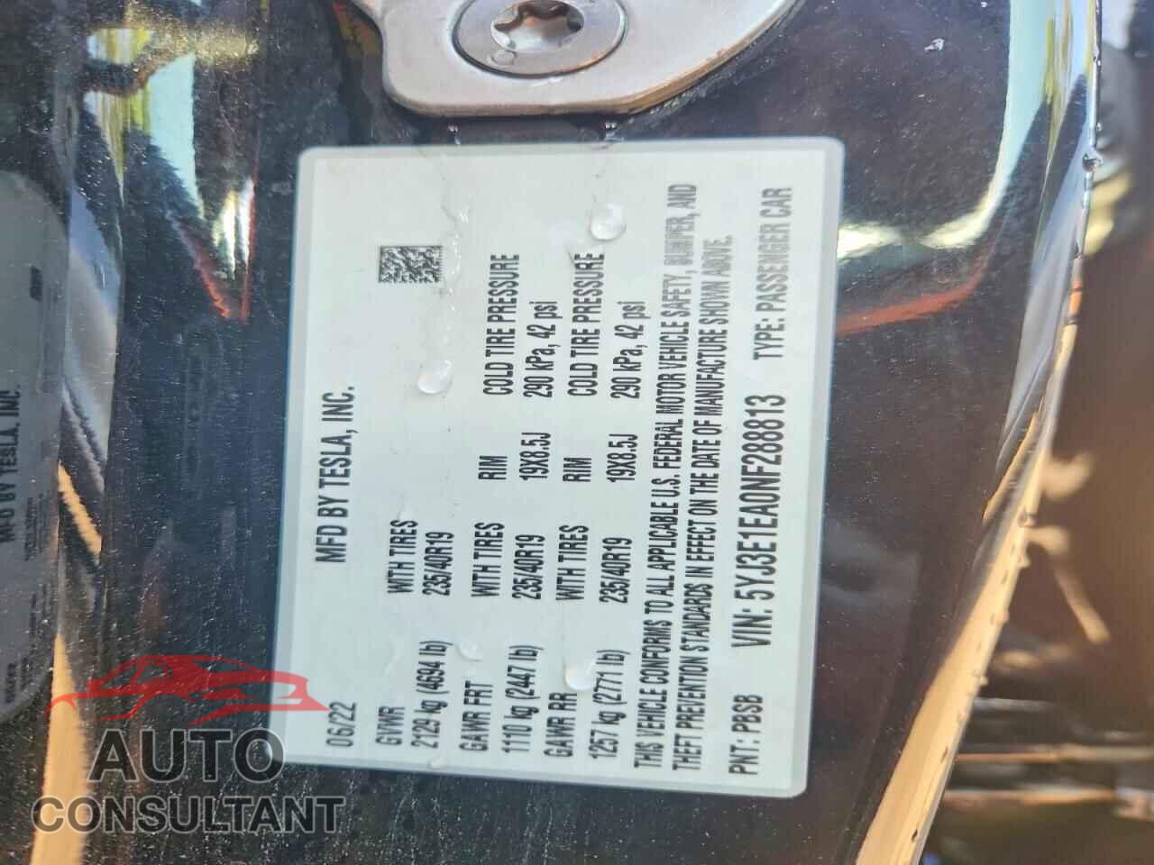 TESLA MODEL 3 2022 - 5YJ3E1EA0NF288813