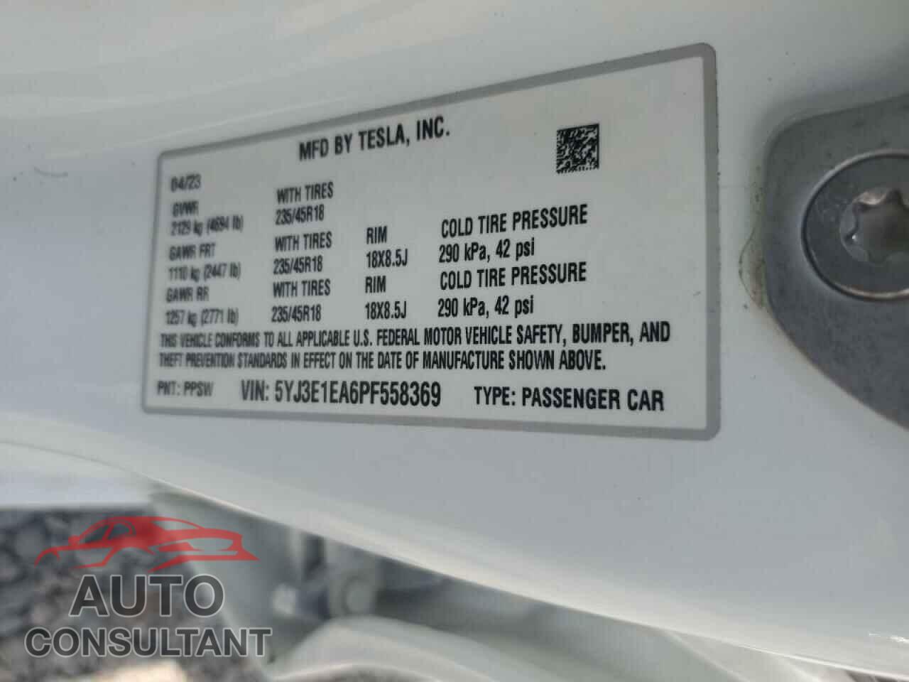 TESLA MODEL 3 2023 - 5YJ3E1EA6PF558369