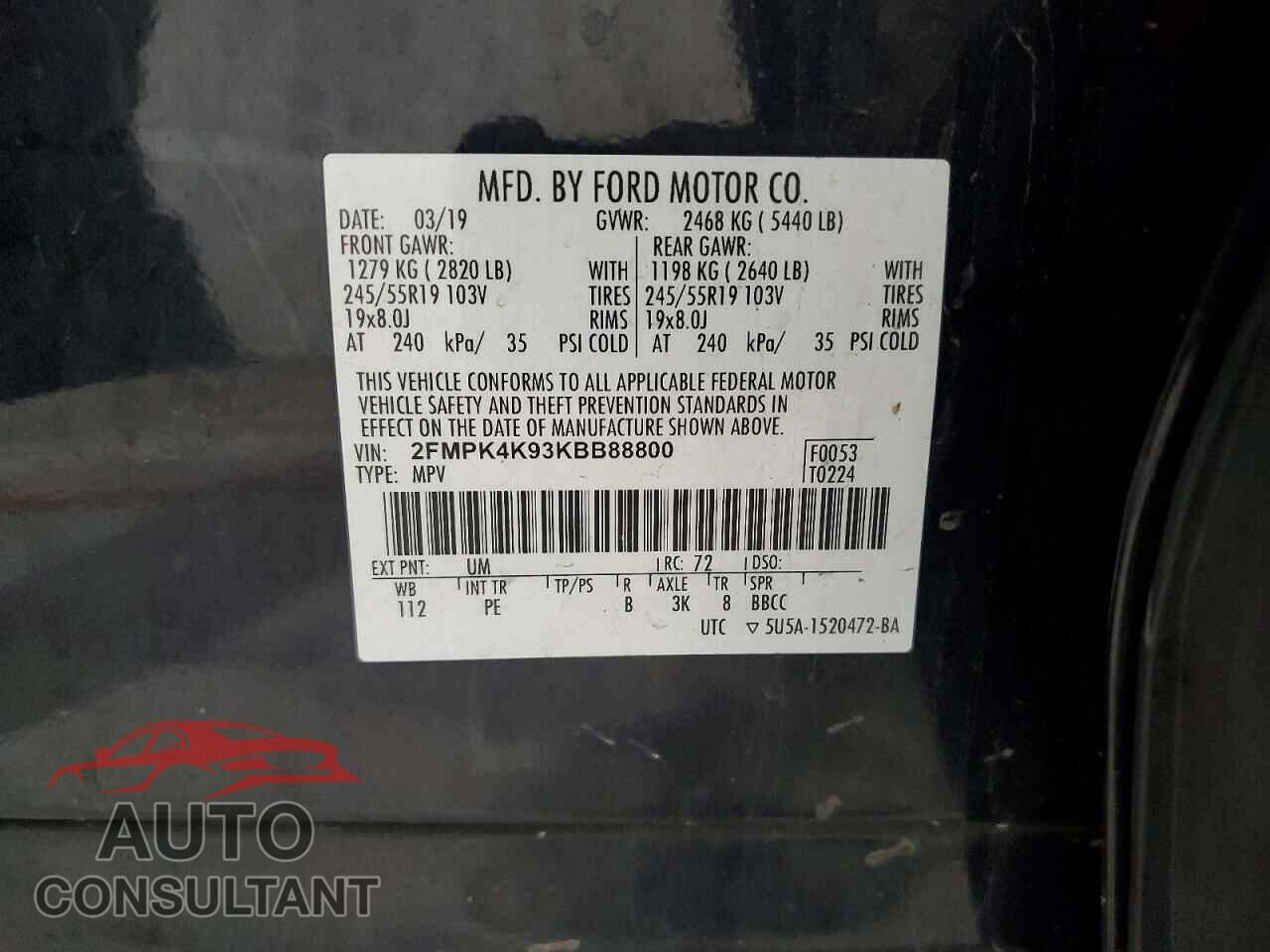 FORD EDGE 2019 - 2FMPK4K93KBB88800