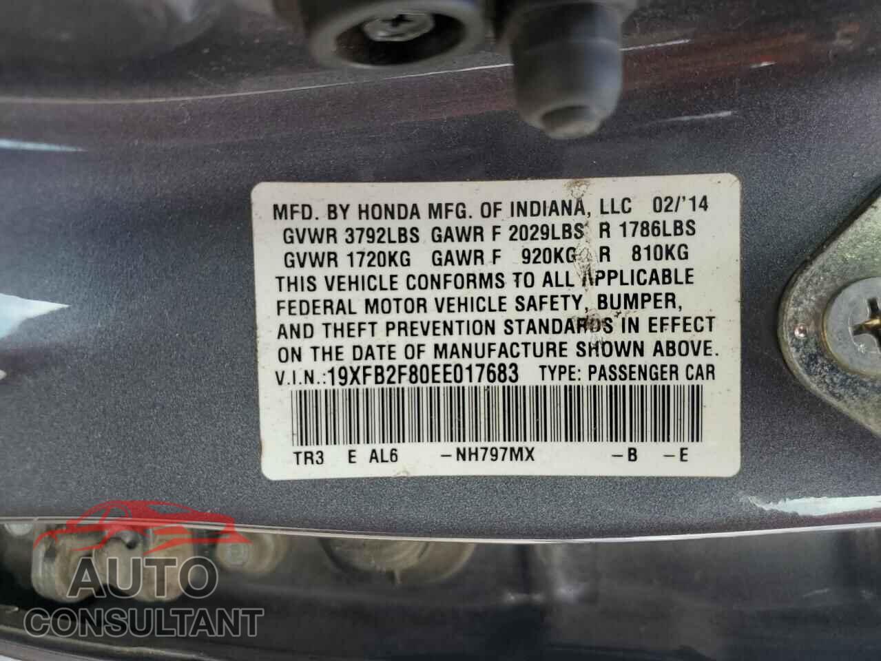 HONDA CIVIC 2014 - 19XFB2F80EE017683