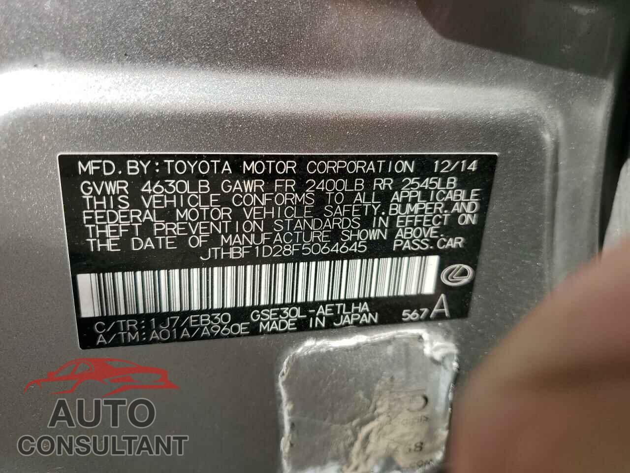 LEXUS IS 2015 - JTHBF1D28F5064645
