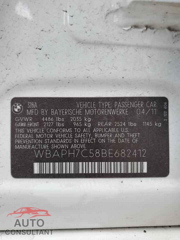 BMW 3 SERIES 2011 - WBAPH7C58BE682412