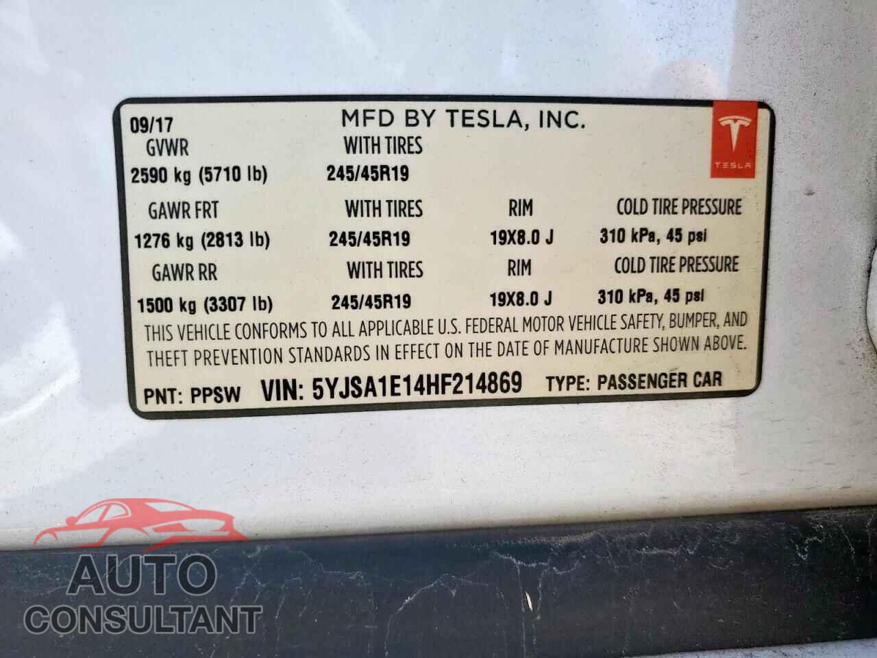 TESLA MODEL S 2017 - 5YJSA1E14HF214869