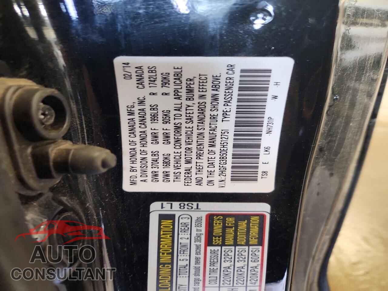 HONDA CIVIC 2014 - 2HGFG3B50EH512751