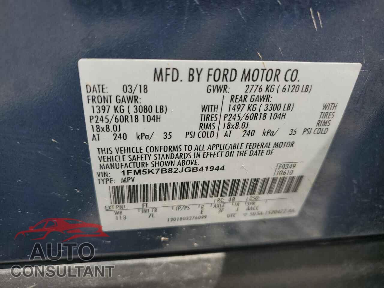 FORD EXPLORER 2018 - 1FM5K7B82JGB41944