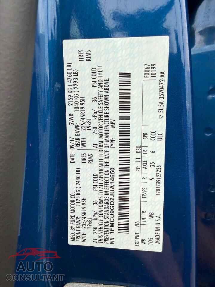 FORD ESCAPE 2018 - 1FMCU9GD2JUA14650