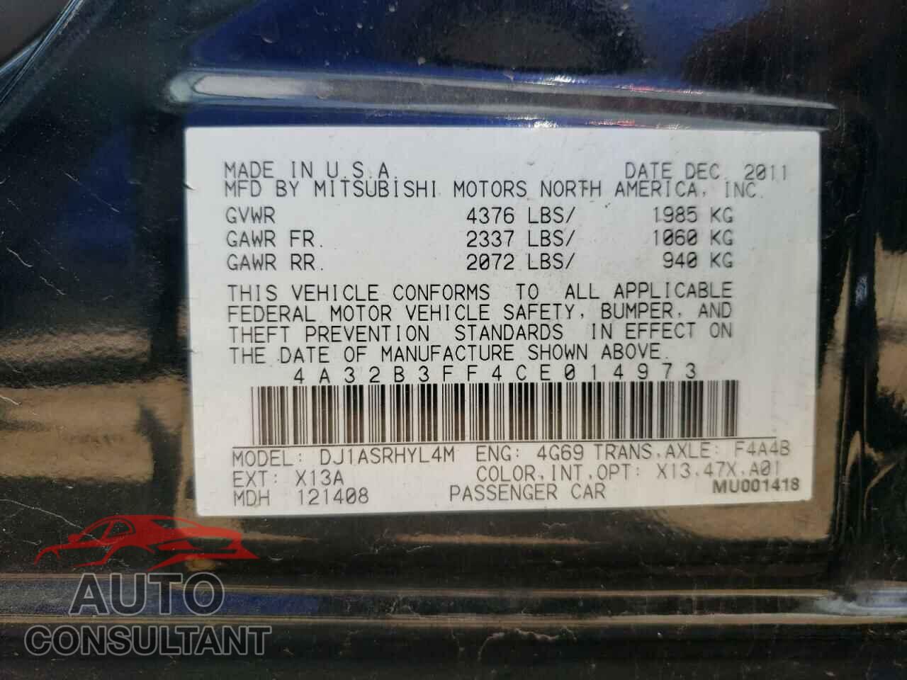 MITSUBISHI GALANT 2012 - 4A32B3FF4CE014973