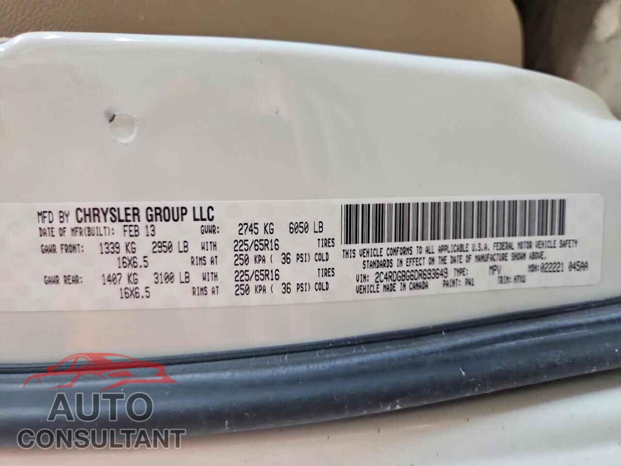 DODGE CARAVAN 2013 - 2C4RDGBG6DR693649