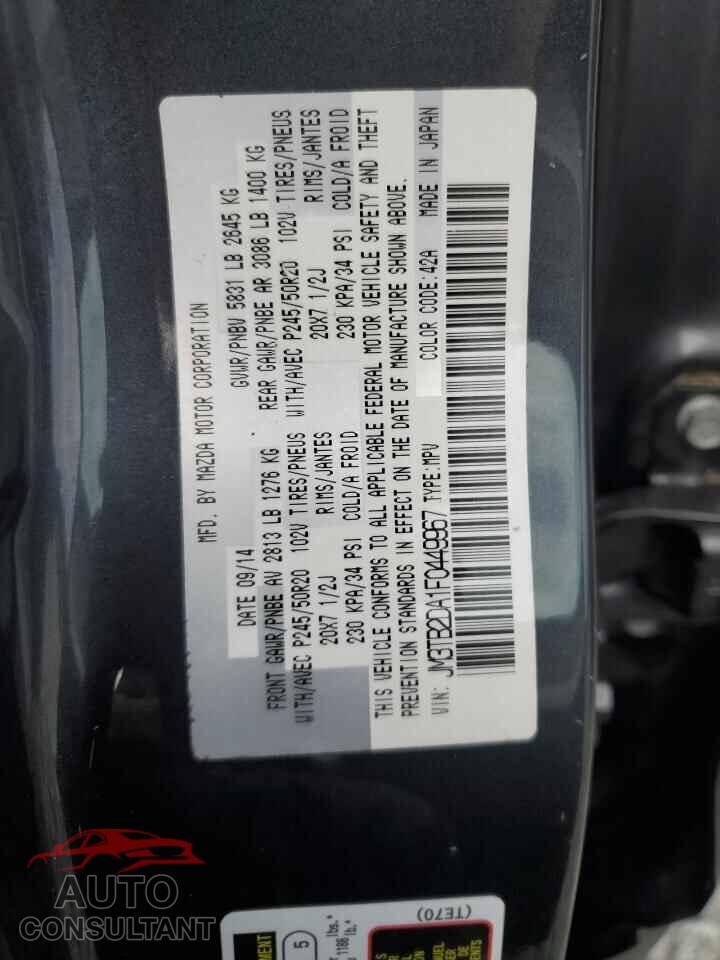 MAZDA CX-9 2015 - JM3TB2DA1F0449967