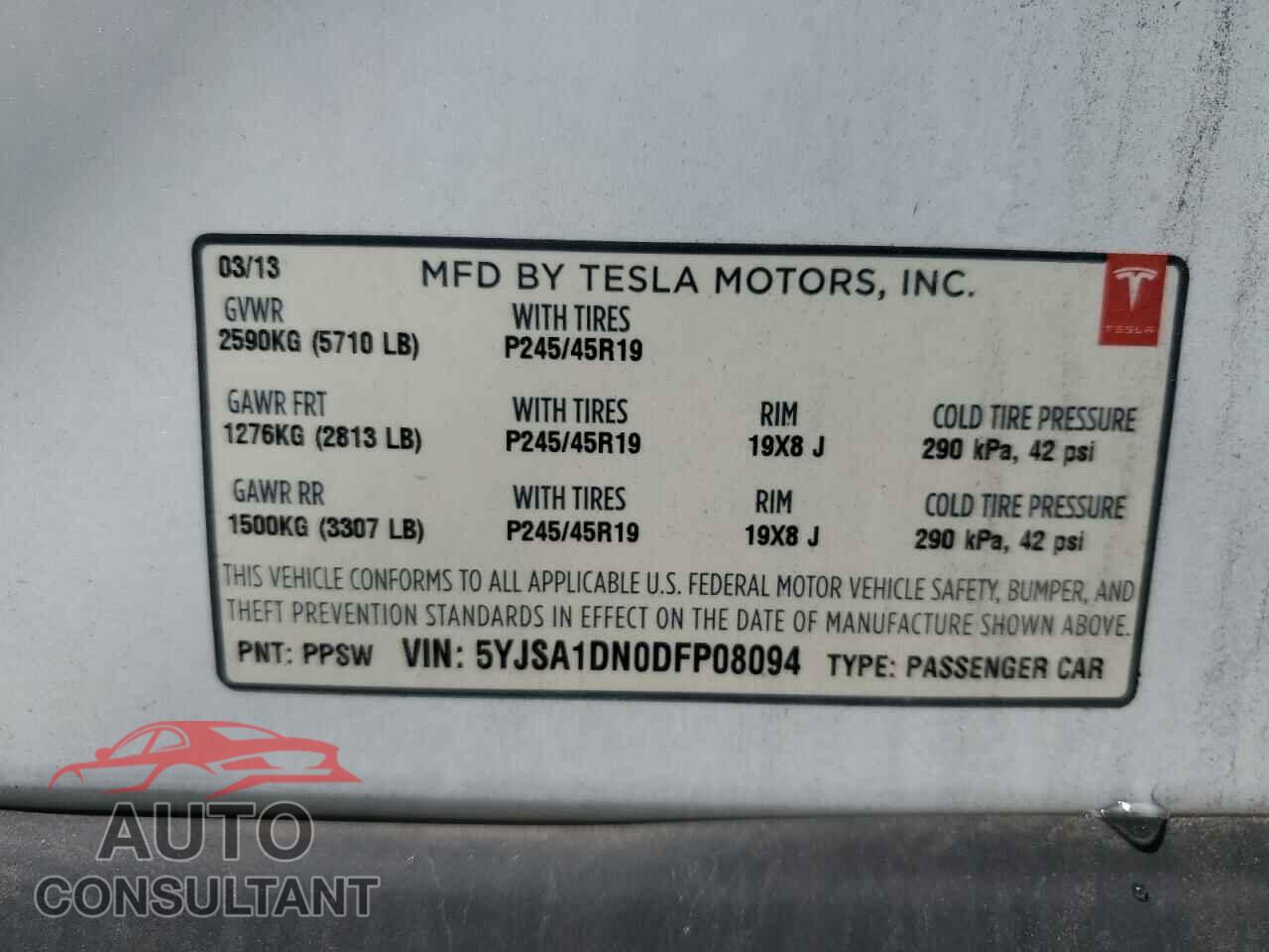 TESLA MODEL S 2013 - 5YJSA1DN0DFP08094