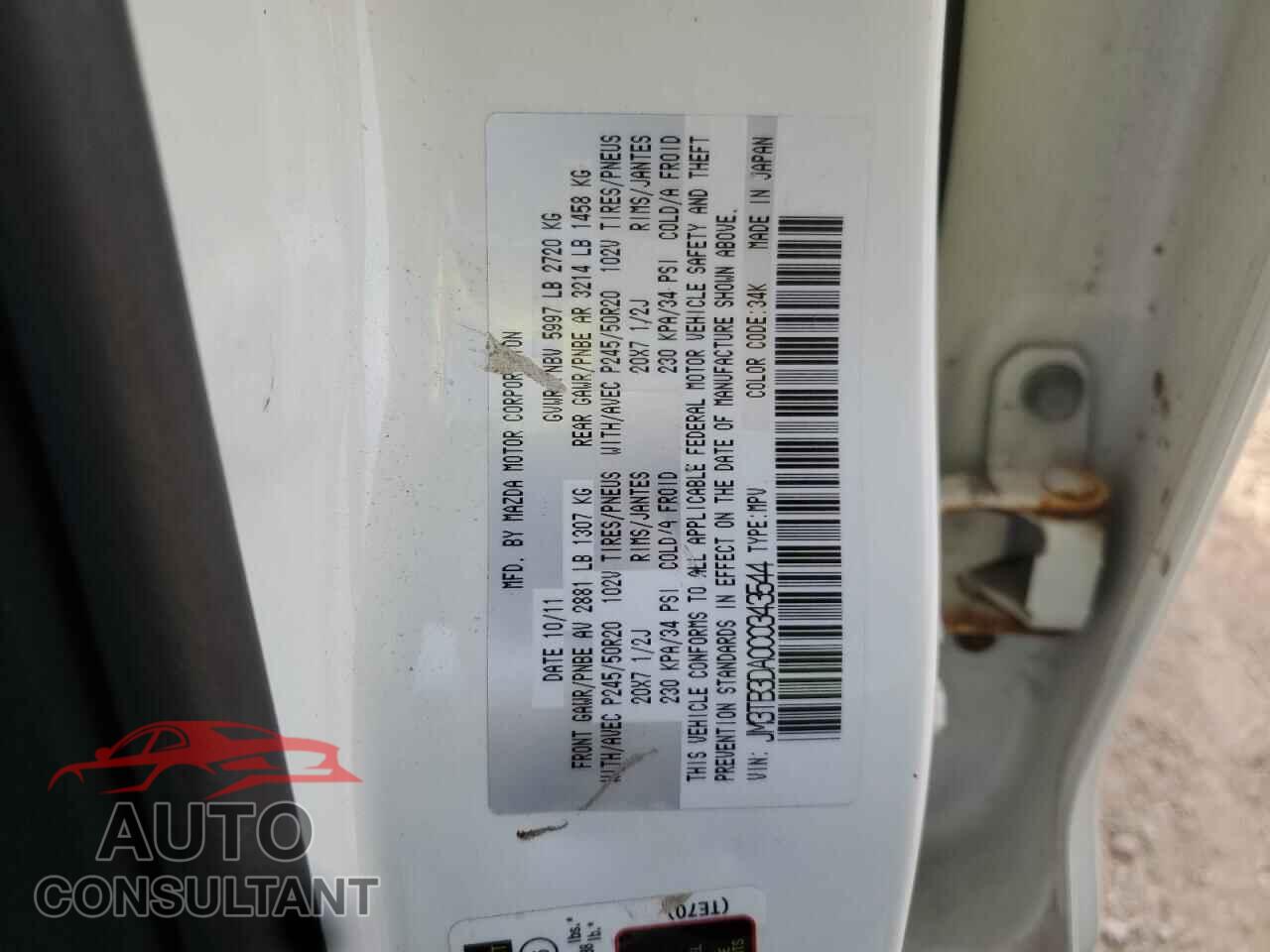 MAZDA CX-9 2012 - JM3TB3DA0C0343544