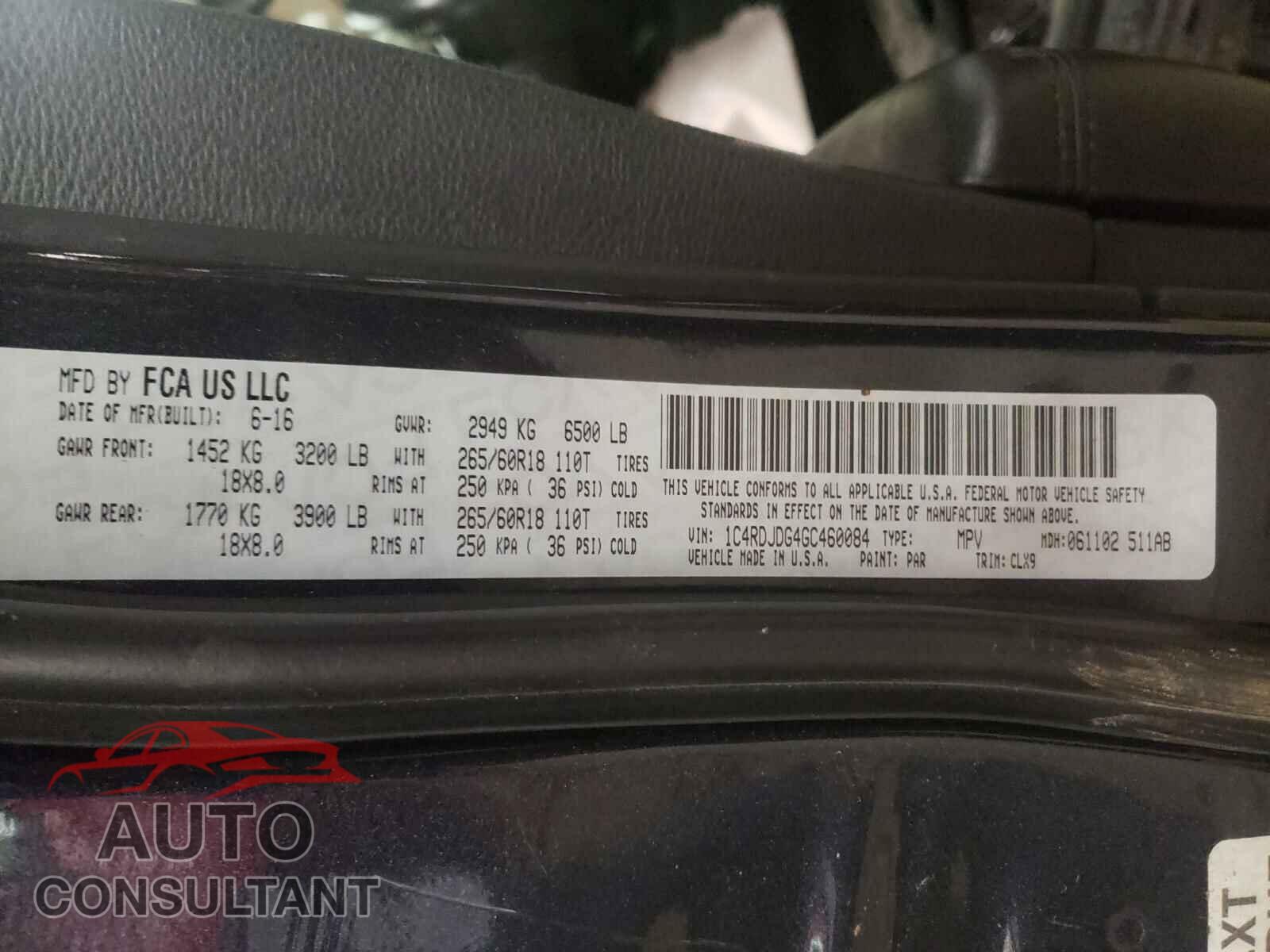 DODGE DURANGO 2016 - 1C4RDJDG4GC460084