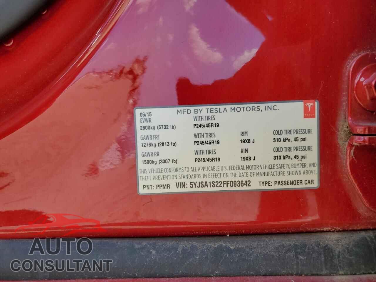 TESLA MODEL S 2015 - 5YJSA1S22FF093642