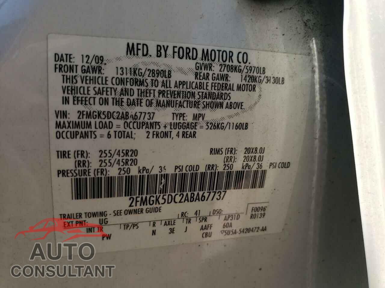 FORD FLEX 2010 - 2FMGK5DC2ABA67737
