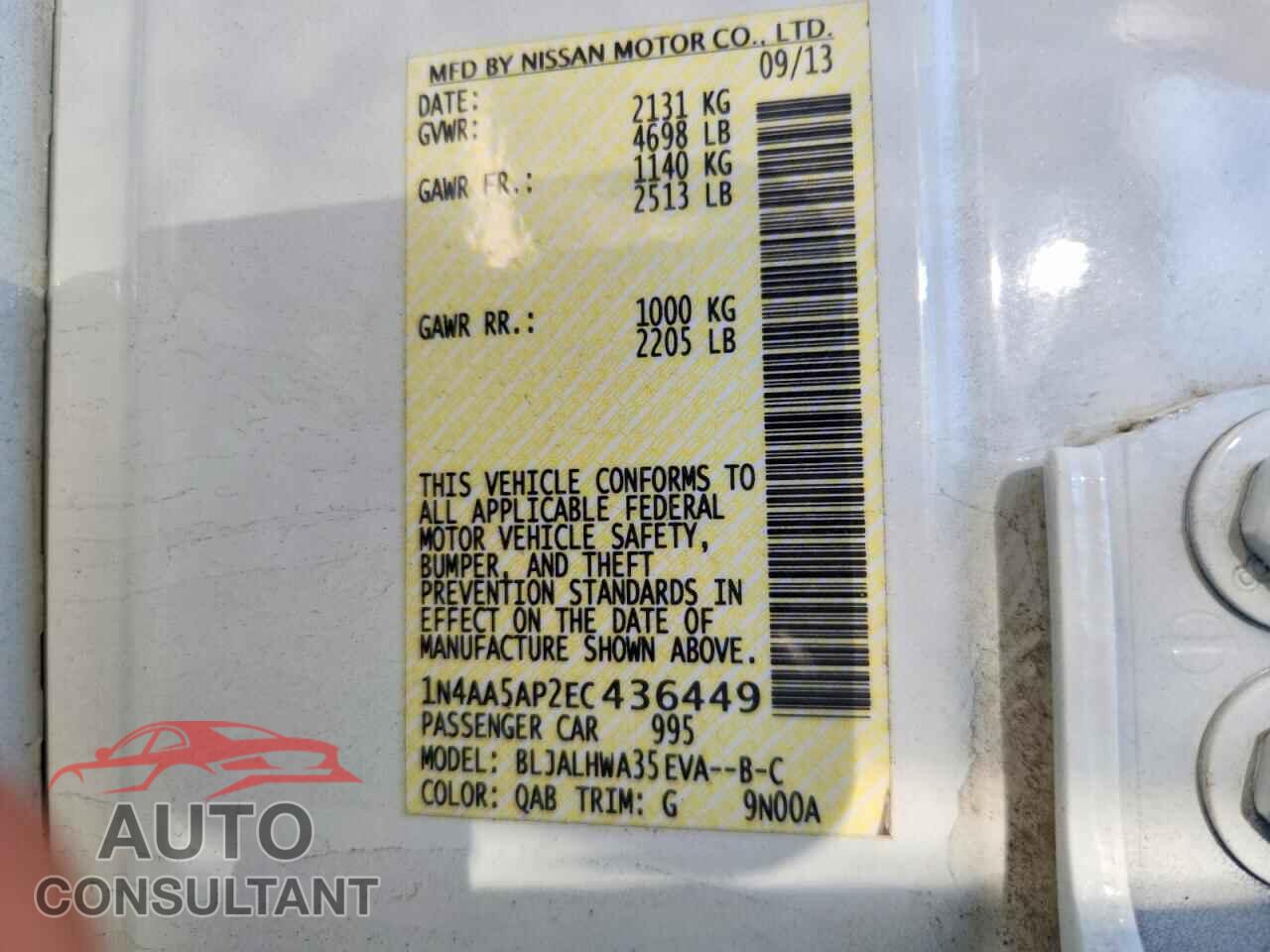 NISSAN MAXIMA 2014 - 1N4AA5AP2EC436449
