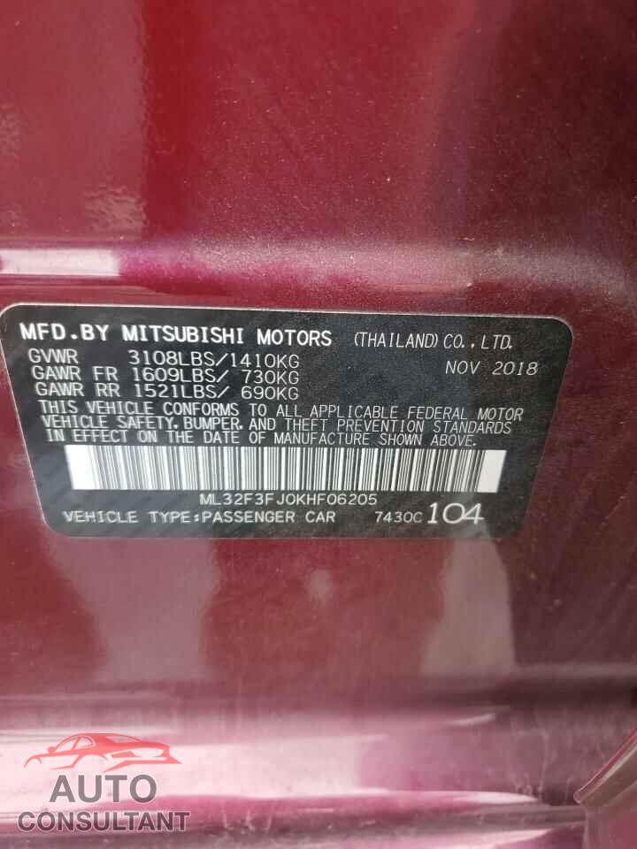 MITSUBISHI MIRAGE 2019 - ML32F3FJ0KHF06205
