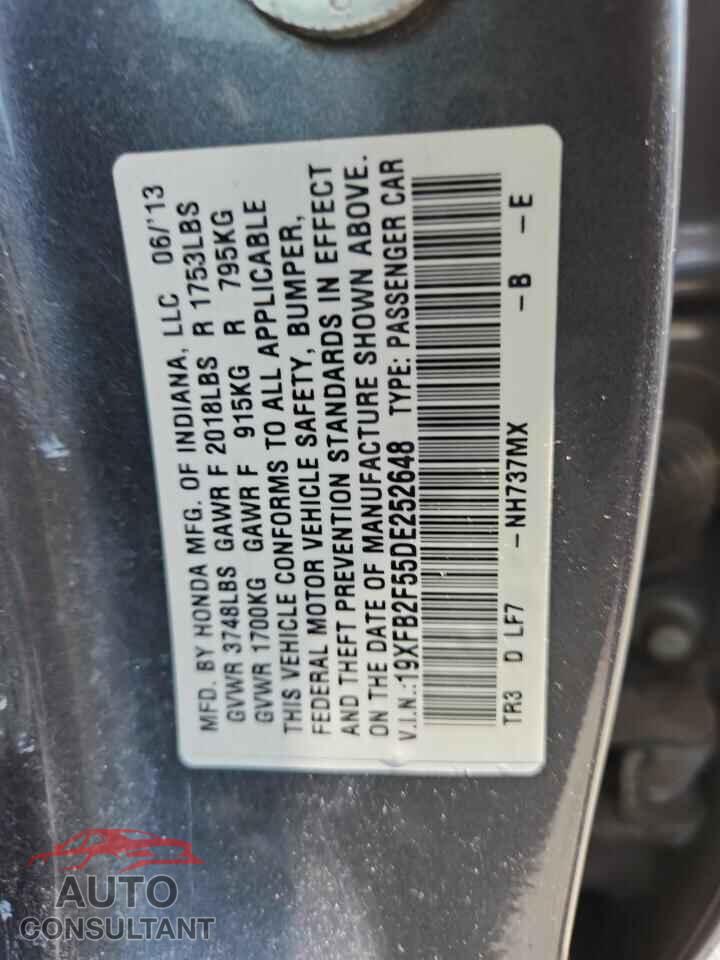 HONDA CIVIC 2013 - 19XFB2F55DE252648