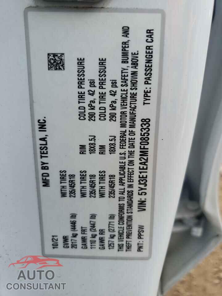TESLA MODEL 3 2021 - 5YJ3E1EA2MF085338