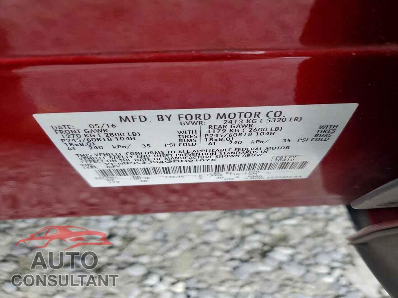 FORD EDGE 2016 - 2FMPK3J94GBB91675