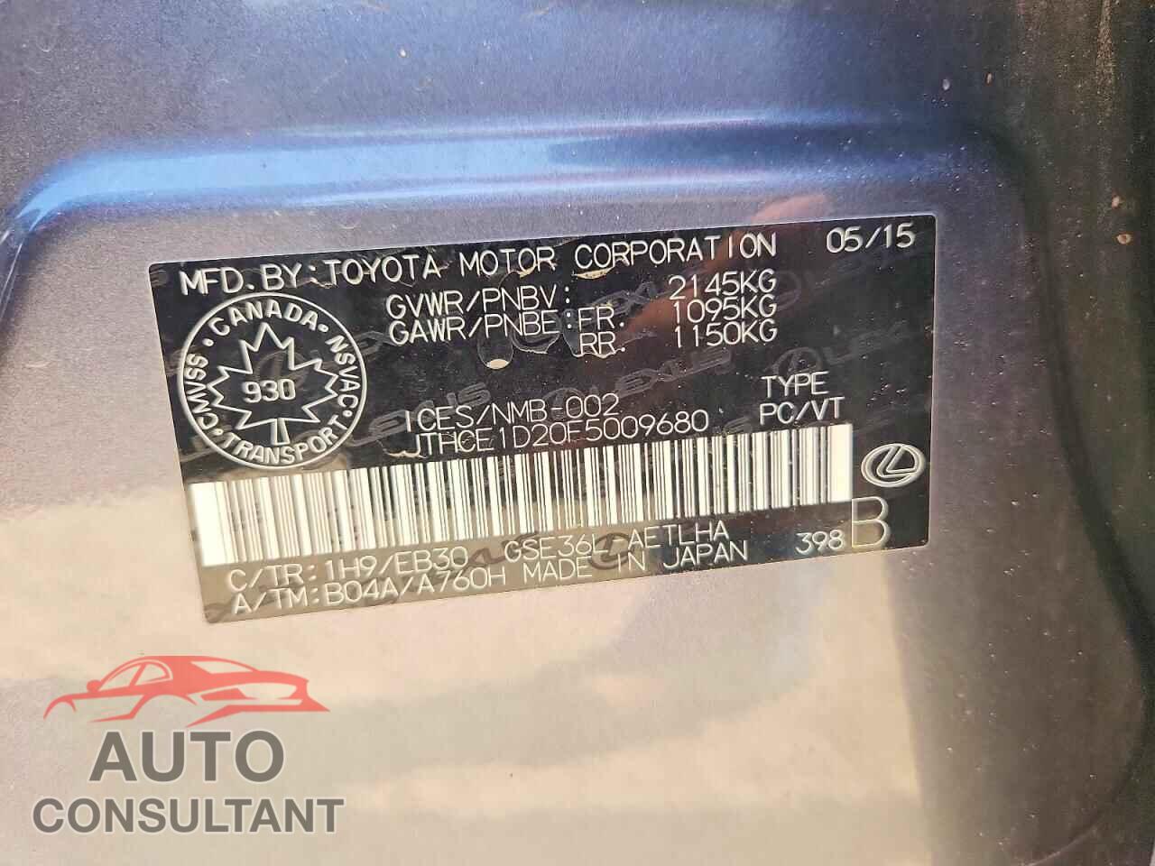 LEXUS IS 2015 - JTHCE1D20F5009680