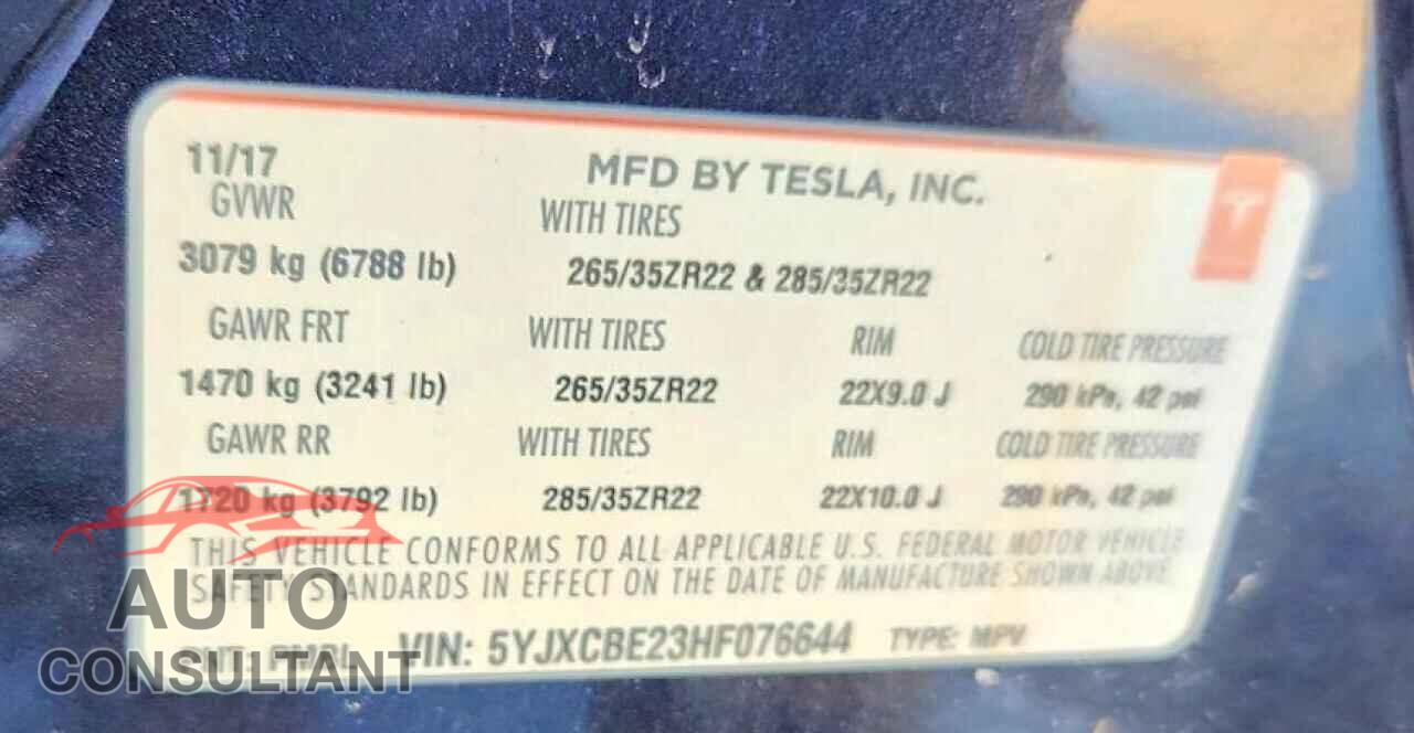 TESLA MODEL X 2017 - 5YJXCBE23HF076644