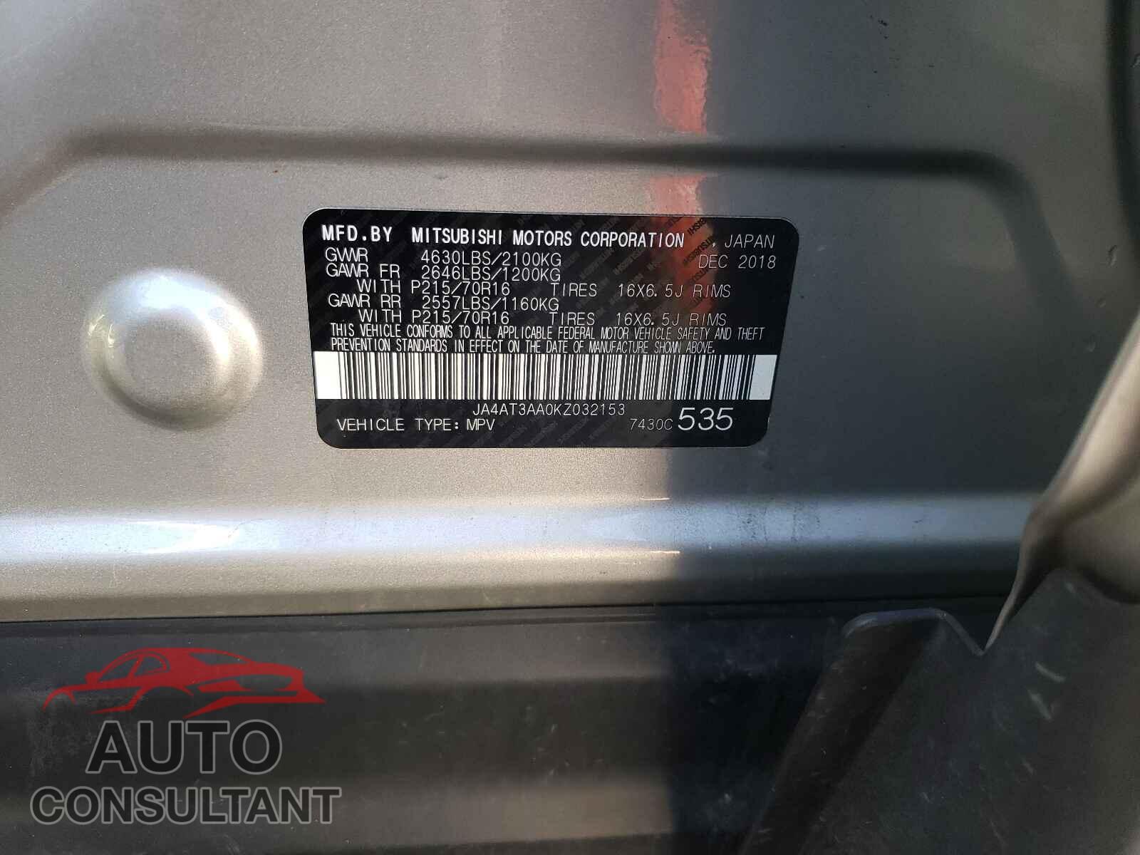 MITSUBISHI ECLIPSE 2019 - JA4AT3AA0KZ032153