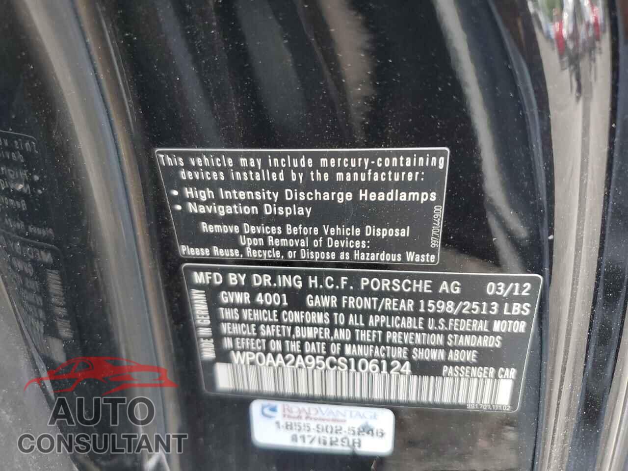 PORSCHE 911 2012 - WP0AA2A95CS106124