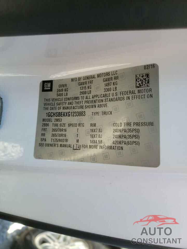CHEVROLET COLORADO 2016 - 1GCHSBEAXG1233883