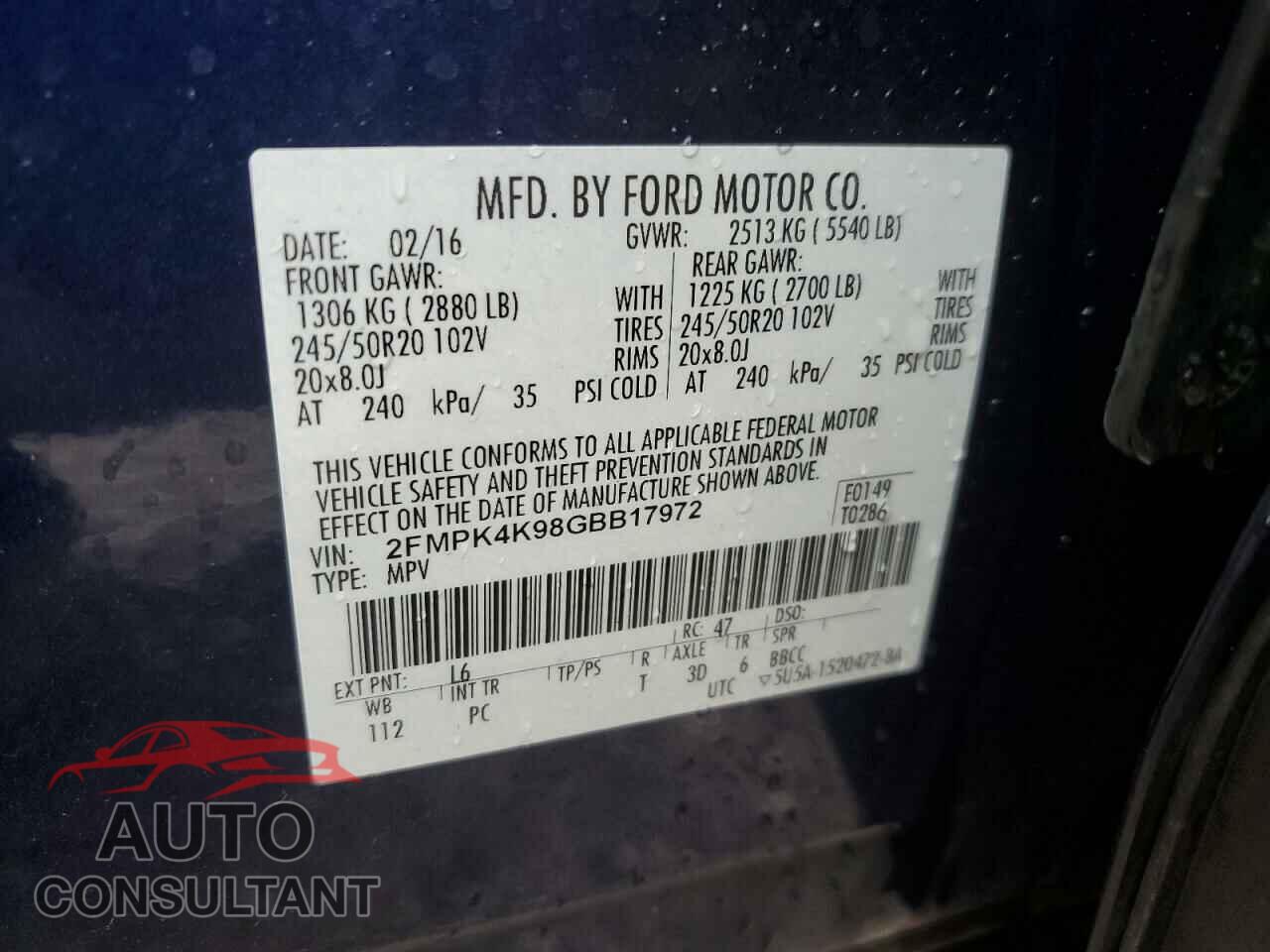 FORD EDGE 2016 - 2FMPK4K98GBB17972