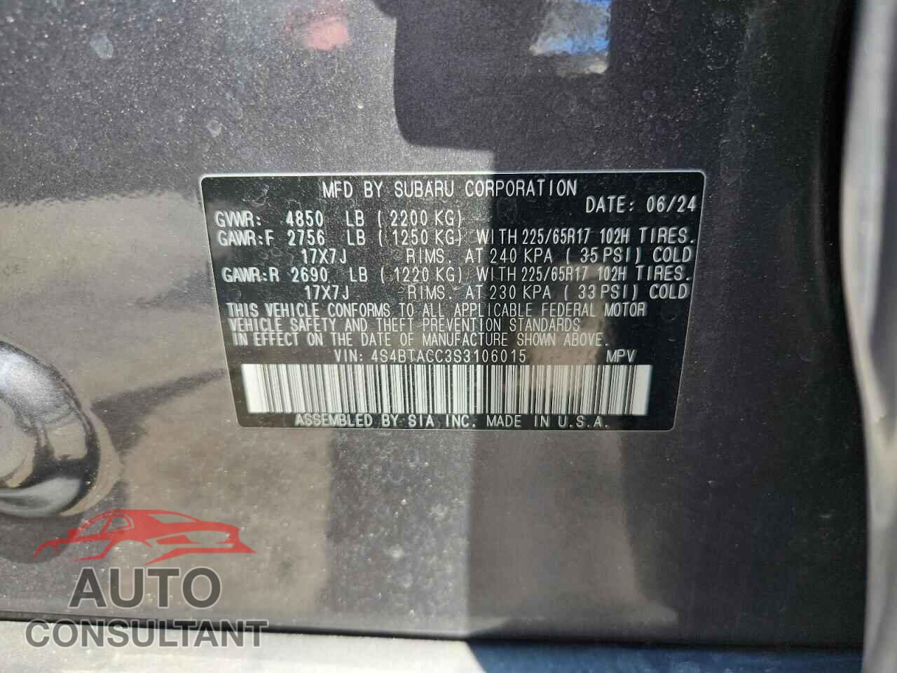 SUBARU OUTBACK 2025 - 4S4BTACC3S3106015