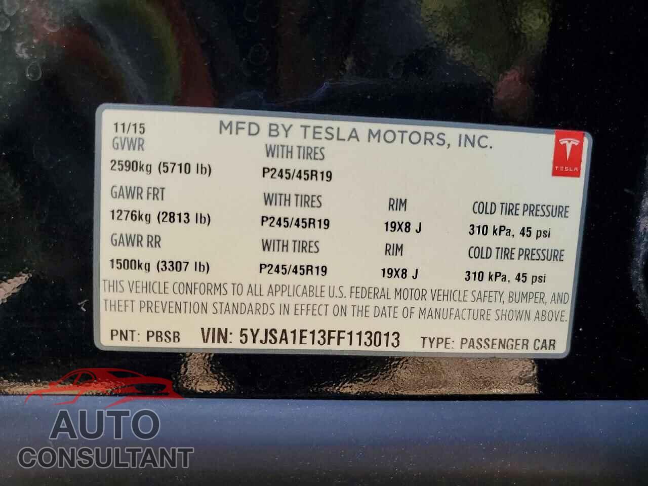 TESLA MODEL S 2015 - 5YJSA1E13FF113013