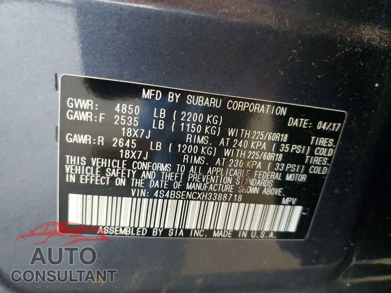 SUBARU OUTBACK 2017 - 4S4BSENCXH3388718