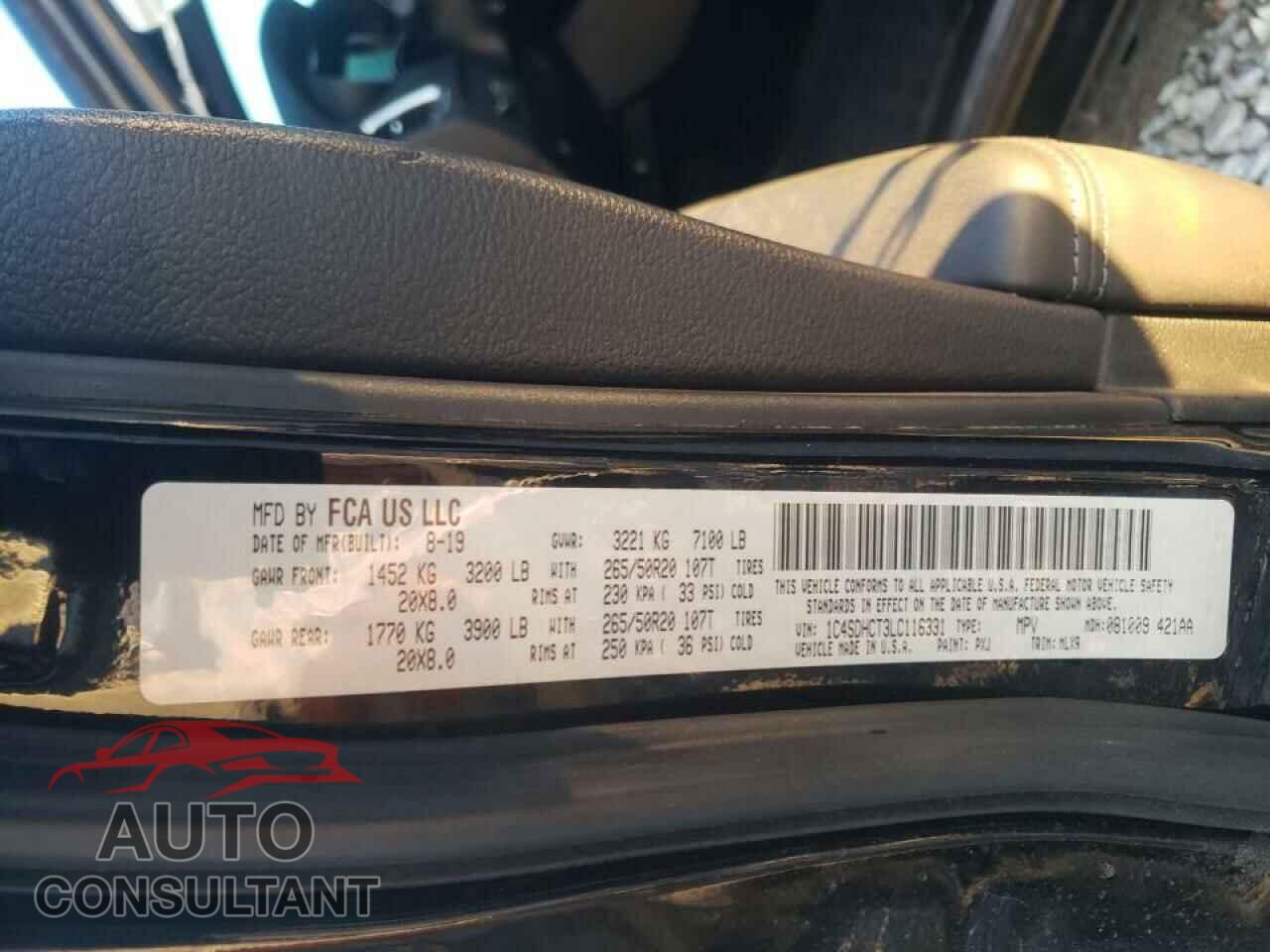 DODGE DURANGO 2020 - 1C4SDHCT3LC116331
