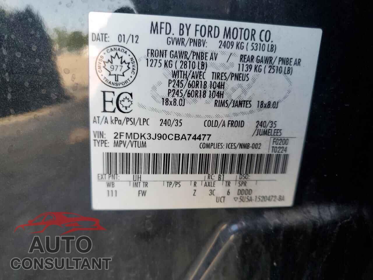FORD EDGE 2012 - 2FMDK3J90CBA74477