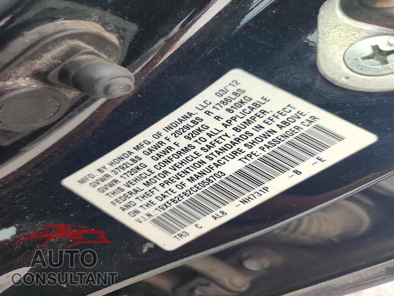 HONDA CIVIC 2012 - 19XFB2F82CE058703