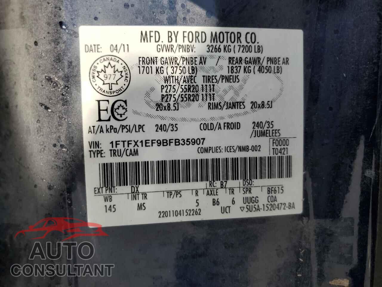 FORD F-150 2011 - 1FTFX1EF9BFB35907