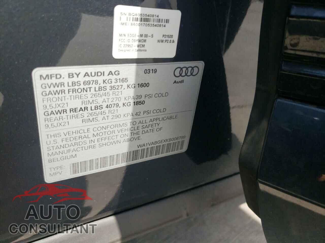 AUDI E-TRON 2019 - WA1VABGEXKB008799