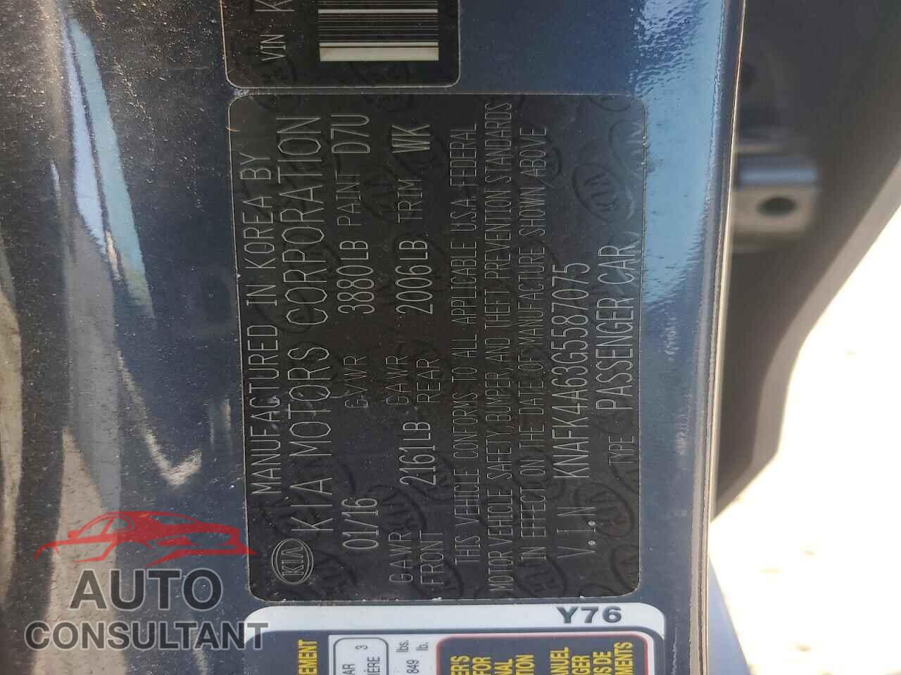 KIA FORTE 2016 - KNAFK4A63G5587075