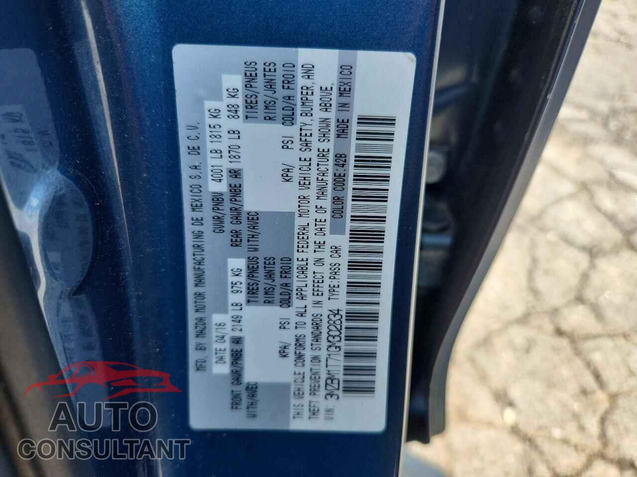 MAZDA 3 2016 - 3MZBM1T71GM302834