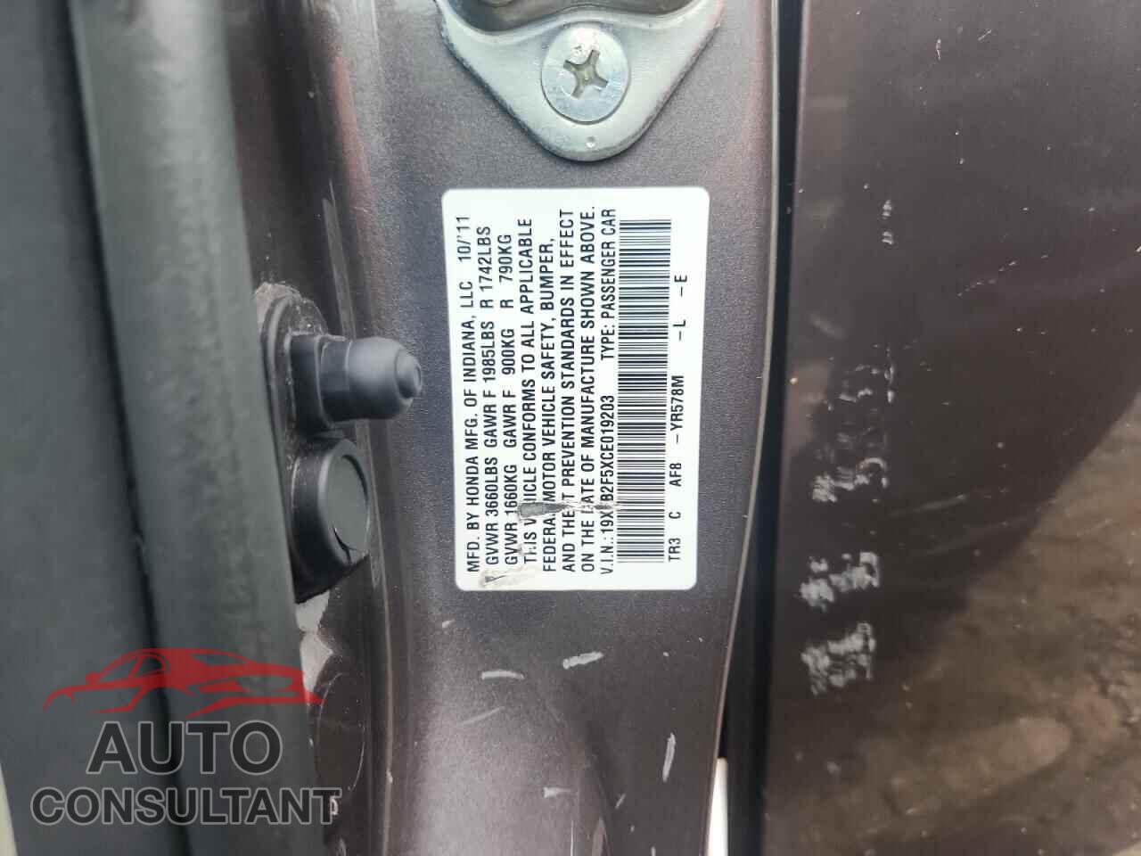 HONDA CIVIC 2012 - 19XFB2F5XCE019203
